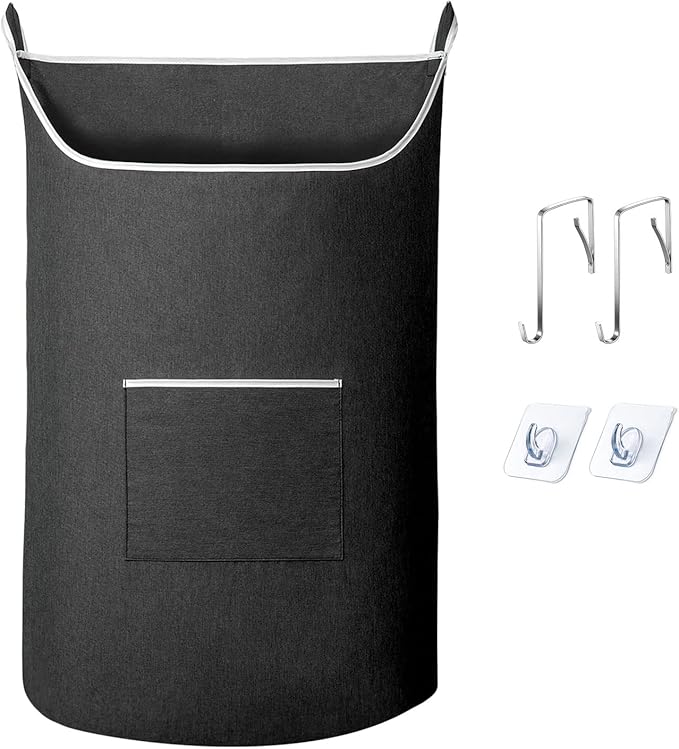 XL Hanging Laundry Hamper Bag, Black Door Hanging Hamper with Large Openging Hanging Laundry Hamper Storage Bag Large Size 36X22 Inch (Black)-Ruum Studio Home