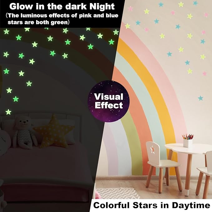 200 Glow in The Dark Stars for Ceiling - Glowing Stars and Moon Stickers Estrellas que brillan en la oscuridad para el techo de cuarto Plastic Space Galaxy Decals Bedroom Wall Decorations-Ruum Studio Home