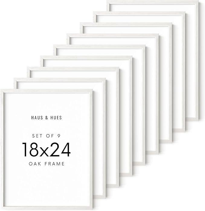 Haus and Hues White 18 x 24 Poster Frame - Set of 9 18 x 24 Picture Frame, Wall 18x24 Frame, 18x24 Wood Frame, 24x18 Poster Frame, Wooden Picture Frame 18 x 24, Art 18 x 24 Frame (Standalone White Oak Frame)-Ruum Studio Home