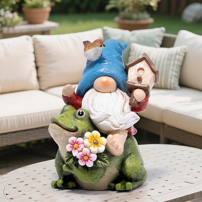 Hodao Spring Garden Gnome Decoration Flower Animal Ornaments Decor Gifts Spring Gnomes for Garden Decorations Summer Elf Figurine Gifts for Mom Outdoor Decor (Blue)-Ruum Studio Home