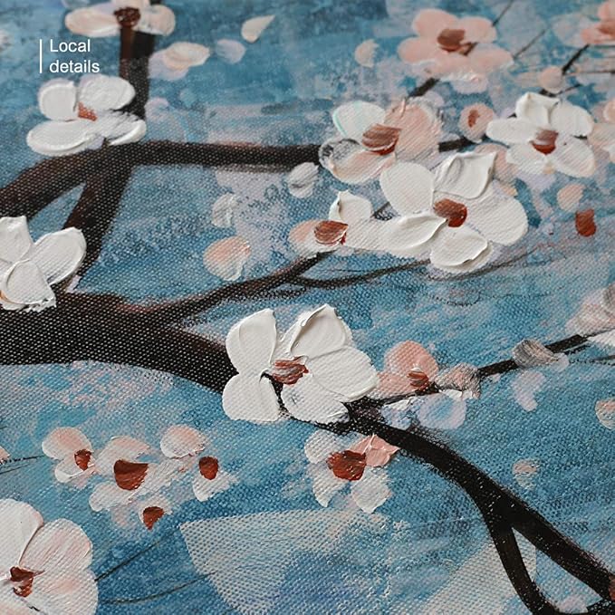3 Piece Wall Art Hand-Painted Framed Flower Oil Painting On Canvas Gallery Wrapped Modern Floral Artwork for Living Room Bedroom Décor Teal Blue Lake Ready to Hang 12"x16"x3 panel-Ruum Studio Home