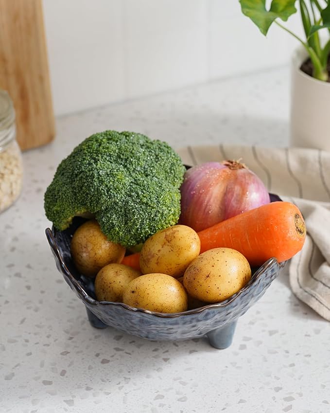 Fruit Bowl, Porcelain Oval Bowl for Kitchen Counter Large Decorative Bowl for Home Decor Centerpiece Bowl for Fruit, Vegetable, Breads, Nuts, Blue-Ruum Studio Home