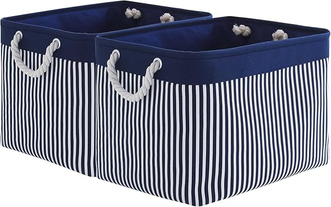 TcaFmac Organization and Storage Basket for Shelves - Large 2 Pack 16x12x12 inch Fabric Storage Cubes, Collapsible Storage Bins for Gift Closet Cloth Toy Books Kids (Navy Patchwork)-Ruum Studio Home