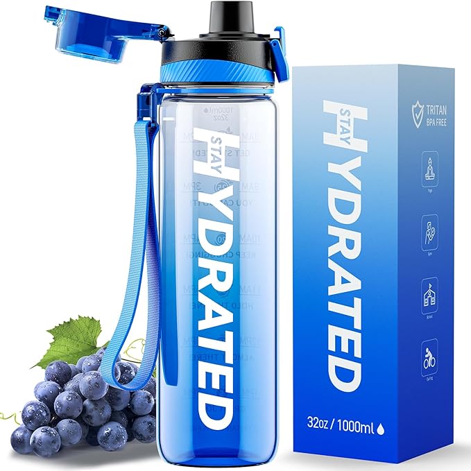 Water Bottle, 32 oz Motivational Water Bottles with Time Marker-Tritan & BPA Free, Sports Water Bottle with Time to Drink & Strap, Wide Mouth, Leakproof -Gift for Christmas Gym Fitness & Outdoor-Ruum Studio Home