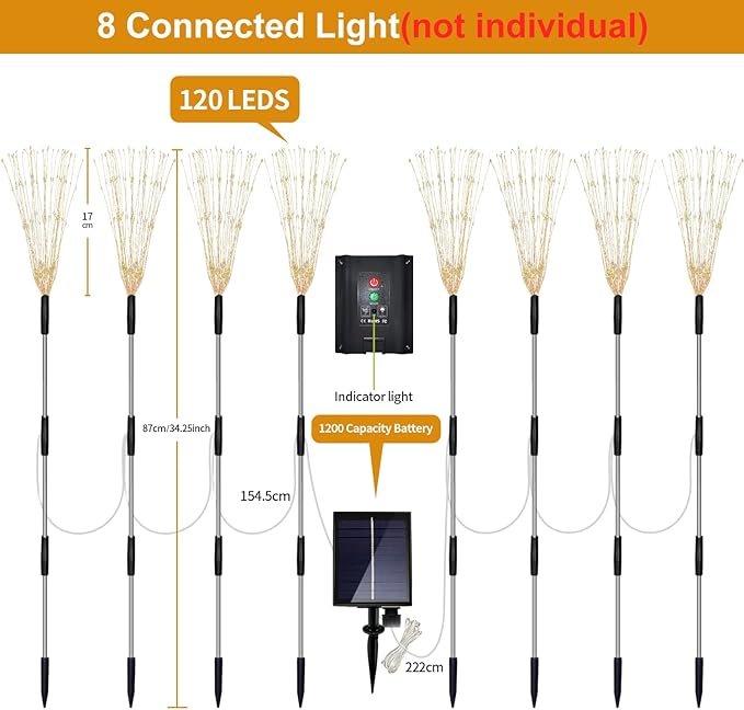 Maleyt Solar Garden Lights 8 Pack, Solar Powered Outdoor Decorative Lamps, 120 LED Solar Firework Lights with Remote Control, 8 Modes Waterproof DIY Landscape Lighting for Backyard Garden Decoration-Ruum Studio Home