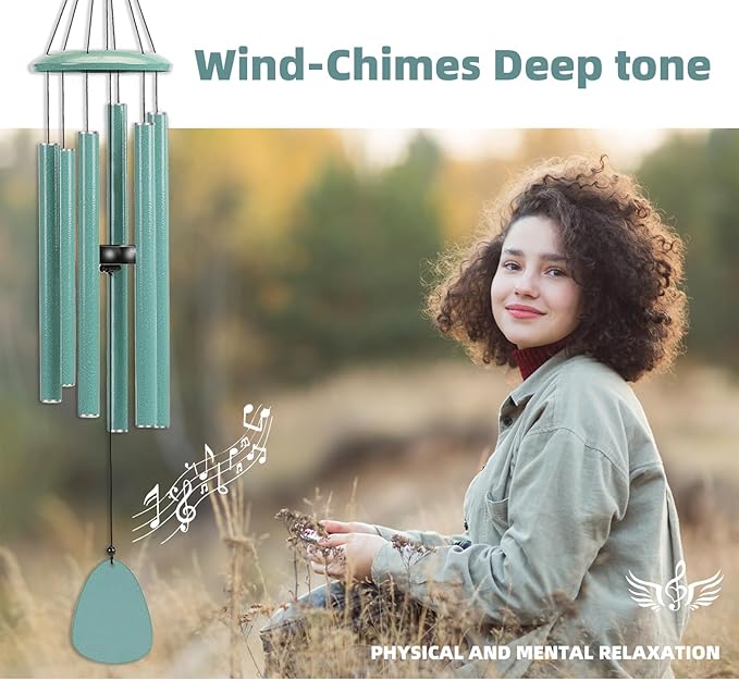 Wind-Chimes-Outdoor-Deep-Tone, Large Soothing Melodic Tones Windchimes, Wind Chimes for Outside, Memorial Wind Chime Best Gift for Mom Women Grandma Neighbors(32" Cyan Coated Aluminum)-Ruum Studio Home