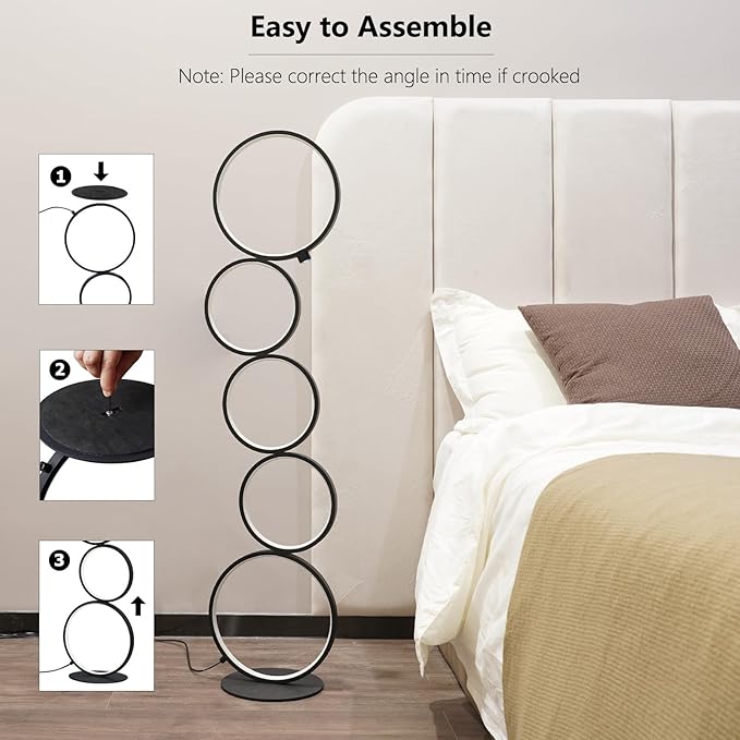 NUÜR 43.3" Modern Floor Lamp, LED Floor Lamp for Living Room, Dimmable, Circle Standing Lamp, Energy-Saving, Unique Lamp for Bedroom, Office, Home-Ruum Studio Home