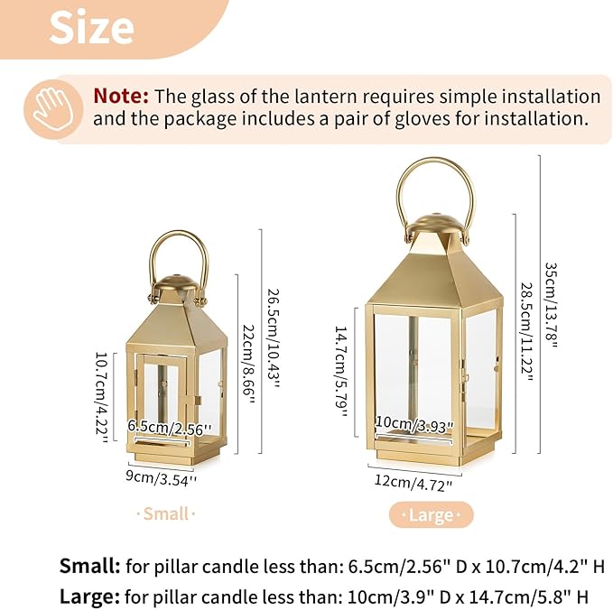 NUPTIO Gold Lanterns Decorative for Wedding: 11.3 Inch Tall Metal Lantern Decor with Glass - Outdoor Candle Holder for Table Centerpiece Dining Room Mantel Patio-Ruum Studio Home