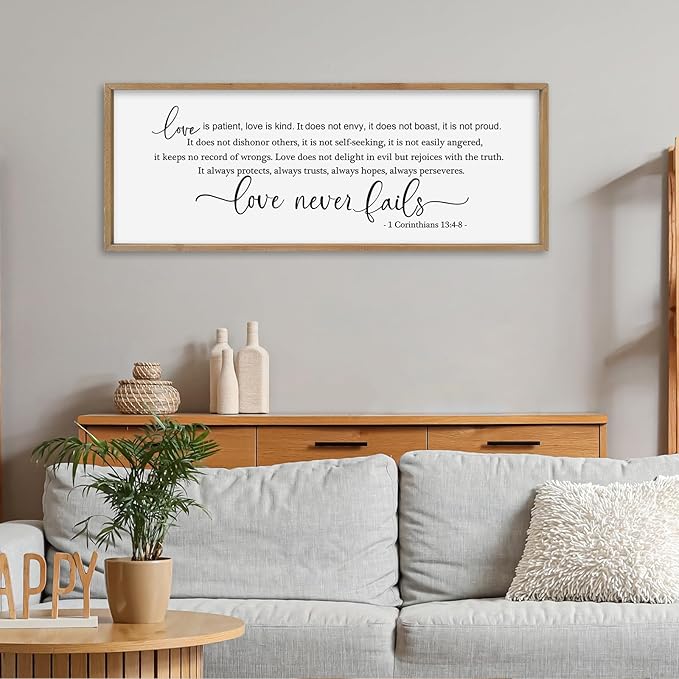 SRSZHIYUE Love is Patient Kind Sign Wall Decor Art 32"×12" 1 Corinthians 13 4-8 Master Bedroom Christian Wood Framed Large Wall Hanging (Wood)-Ruum Studio Home
