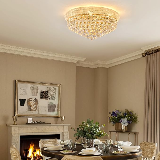 12-Light Crystal Flush Mount Chandelier Ceiling Light Fixture for Living Room Dining Room Bedroom Foyer Entryway Hallway Closet Bathroom (Gold D24)-Ruum Studio Home