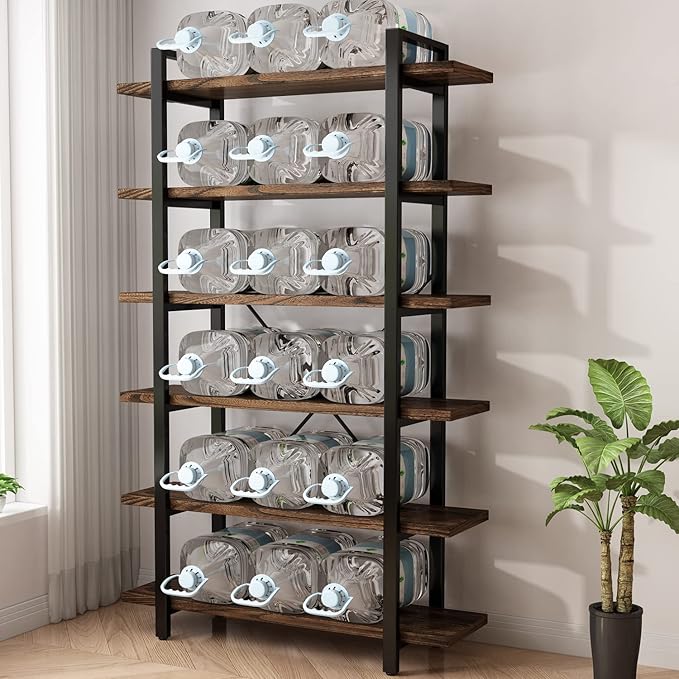 Solid Wood Bookcase and Book Shelves Wood and Metal Shelving Unit 6 Tier Bookshelf Modern Rustic Open Bookshelf Office,Distressed Brown (AY-02-6Tier)-Ruum Studio Home