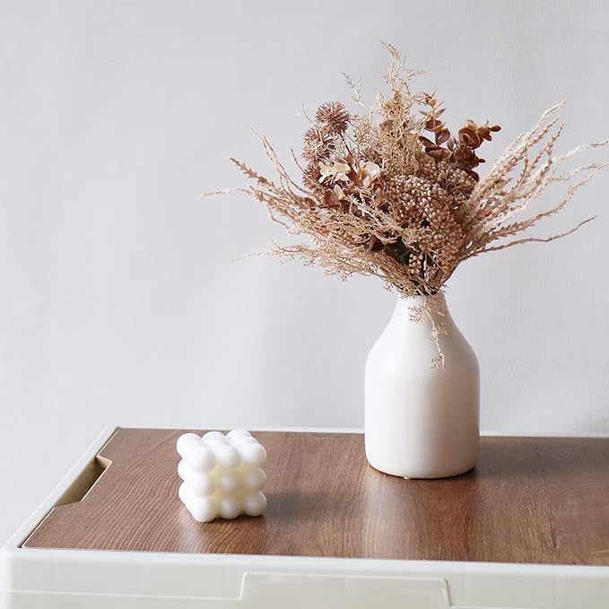 2 Pack Boho Artificial Flowers Plants Bouquet Decoration 13.8inch, Fake Plastic Brown Eucalyptus and Beige Grasses, Faux Floral Arrangement for Wedding Centerpieces Party Home Fall Decor-Ruum Studio Home