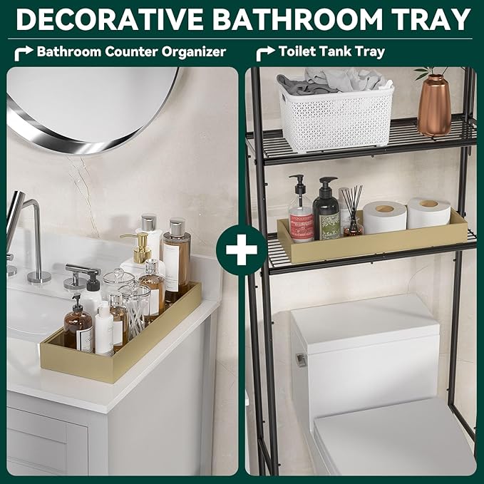 Bamboo Drawer Organizer - Extra Large Silverware & Utensil Organizer, 2 Pcs Toilet Toppers, Wooden Toilet Paper Basket (Gold, 17 X 6 X 2 Inch)-Ruum Studio Home