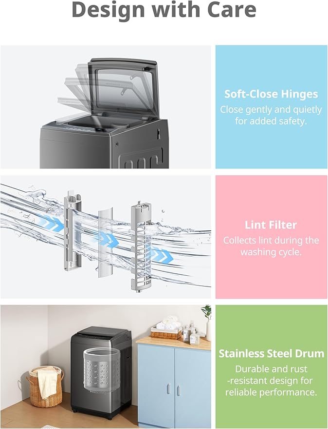 COMFEE’ 1.6 Cu.ft Portable Washing Machine, 11lbs Capacity Fully Automatic Compact Washer with Wheels, 6 Wash Programs Laundry Drain Pump, Ideal for Apartments, RV, Camping, Magnetic Gray-Ruum Studio Home