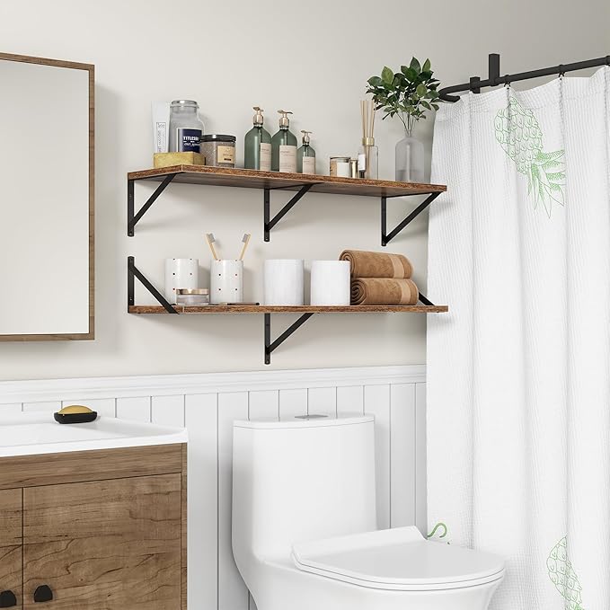 36"W x 10"D Floating Shelves, 10 Inch Deep Floating Shelves, Farmhouse Rustic Deep Wall Shelves for Home Decor, Wide Large Floating Shelf for Bathroom, Living Room, Kitchen, Study Room, Rustic Brown-Ruum Studio Home
