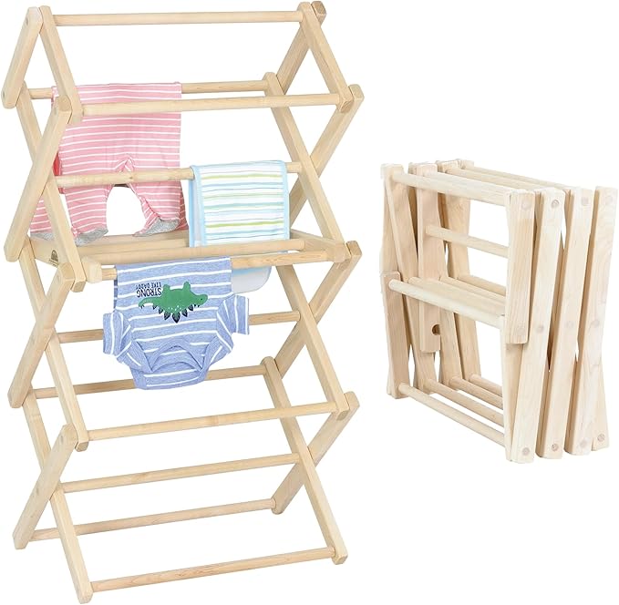Pennsylvania Woodworks Clothes Drying Rack: Solid Maple Hard Wood Laundry Rack for Baby Clothes, Hand Towels, Delicates & More, Durable Small Folding Drying Rack, Made in USA, No Assembly Needed-Ruum Studio Home