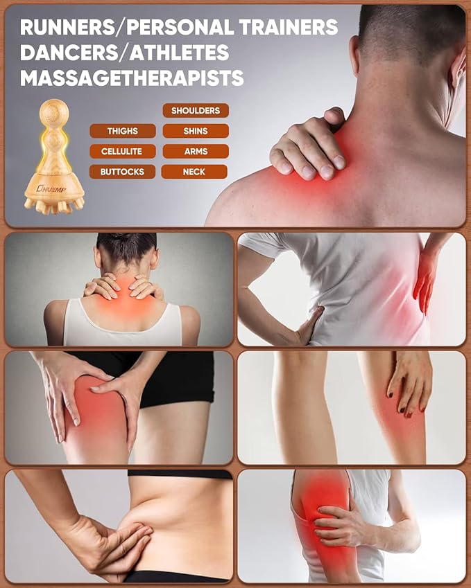 ONUEMP Cellulite Massage Tool, Wood Therapy Massage Tools Lymphatic Drainage Massager, Maderoterapia Kit Colombiana Lipedema Massagers Meridian Brush for Fascia Release, Body Sculpting-Ruum Studio Home