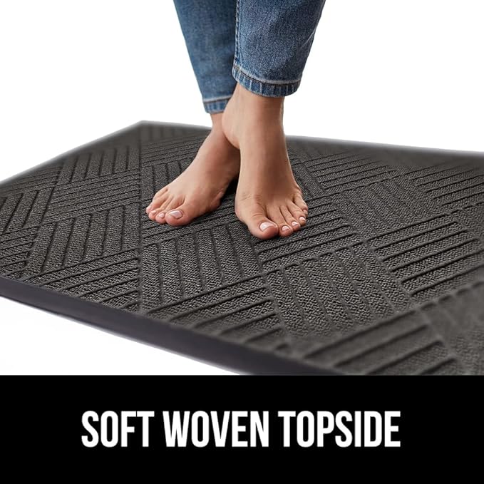 GORILLA GRIP 100% Waterproof All-Season WeatherMax Doormat, 34x58, US Designed Natural Rubber, Stain and Fade Resistant, Low Profile Indoor Outdoor Door Mats, Easy Clean Patio Mat, Gray Diamond-Ruum Studio Home