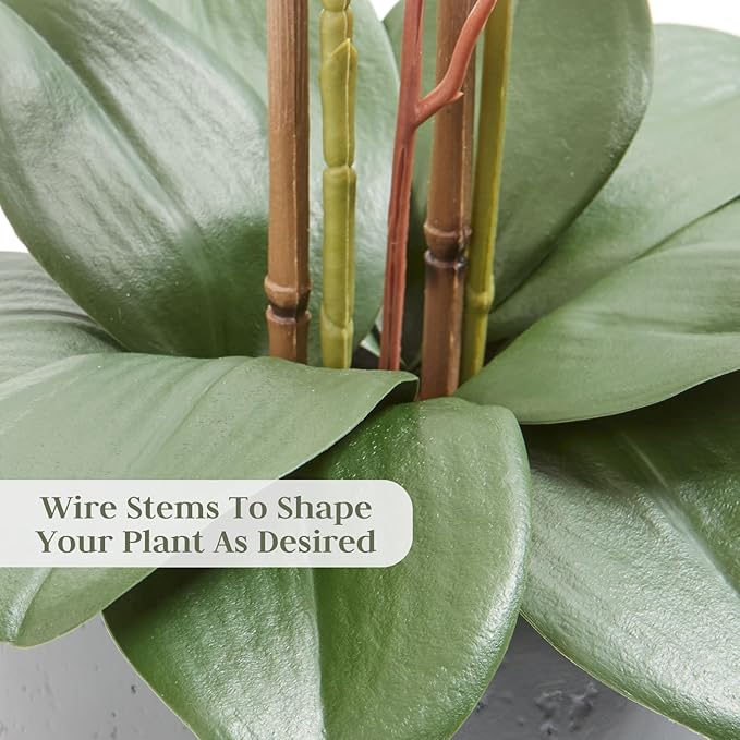 Faux White Orchid Plant, Premium Artificial Indoor Flower Display Stands 25-Inches with Beautiful Sculptural Blooms and Foliage That Lasts Forever, Grey Planter Pot Included-Ruum Studio Home