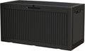 100 Gallon Storage Box, Waterproof Resin Deck Box with Hydraulic Piston Design, Lockable Storage Bench for Package Delivery, Storage Bin for Patio Cushions, Garden Tools, Black-Ruum Studio Home