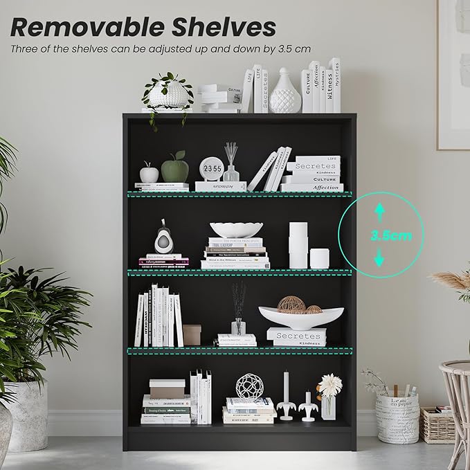 Bookshelf, Open Modern Bookshelf, 4 Shelf Bookcase with Freestanding Display Storage, Wooden Book Shelf for Bedroom, Living Room, Dinning Room, Office, 48 Inch, Gray-Ruum Studio Home