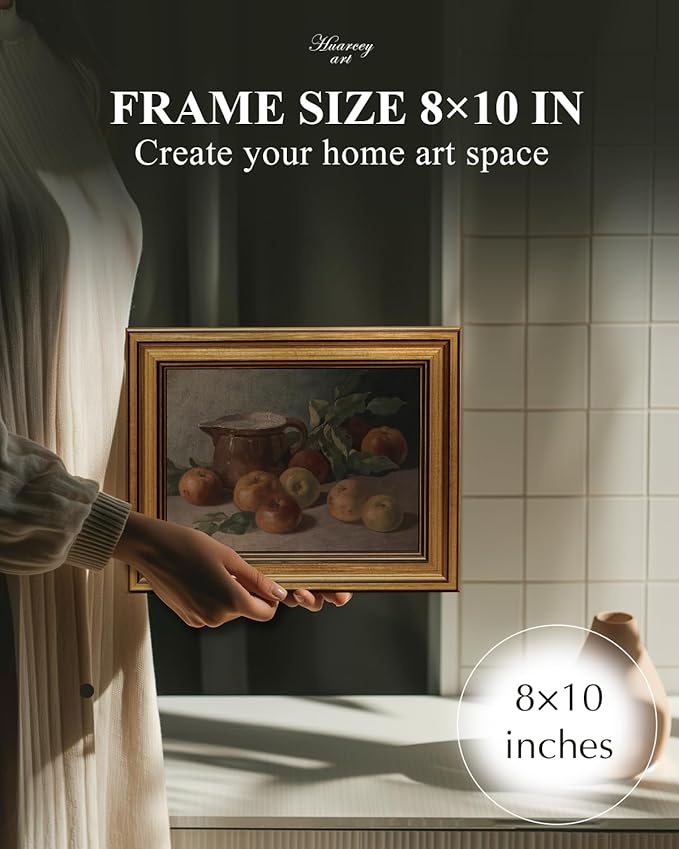 HUARCEY Gold Framed Vintage Wall Art for Living Room Harvest Apples Still Life Oil Painting Artwork Shelf Decor Abstract Picture Canvas Print Farmhouse Fruit Wall Decor Bedroom Kitchen Bathroom 8"x10"-Ruum Studio Home