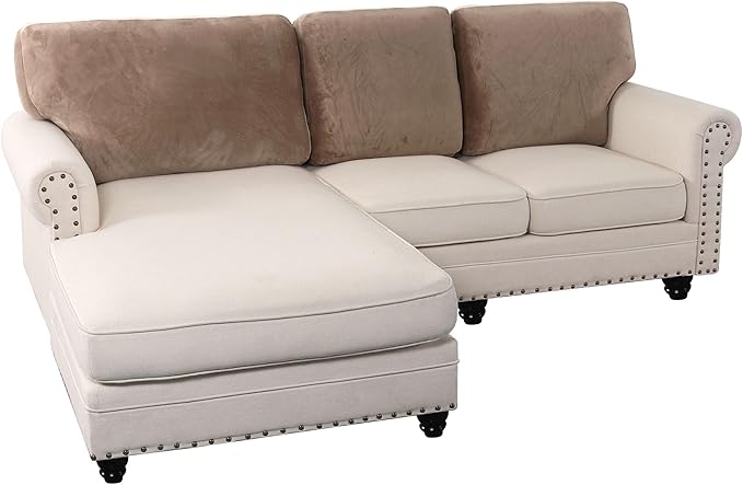 PrinceDeco Sectional Couch Covers Velvet Cushion Covers for Sectional Couch Cushion Covers for Sectional Sofa Separate Sectional Sofa Slipcovers Washable(1 Chaise Back+ 2 Sofa Back,Taupe)-Ruum Studio Home