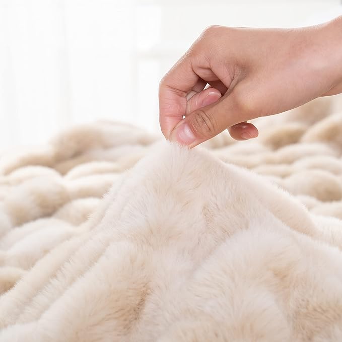 BATTILO HOME Ruched Luxurious Soft Beige Faux Fur Throw Blanket Fuzzy Plush Elegant with Reversible Mink Blanket for Sofa,Chair, Couch, Living Room, Home Decorative Blanket Tie dye (Beige, 50"x60")-Ruum Studio Home
