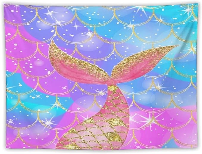 HZOHNAGO Mermaid Scales Tapestry Colorful Shiny Scales Mermaid Tail Pattern Printed Wall Tapestry Wall Hanging for Bedroom Living Room Dorm 40" W x 30" H-Ruum Studio Home