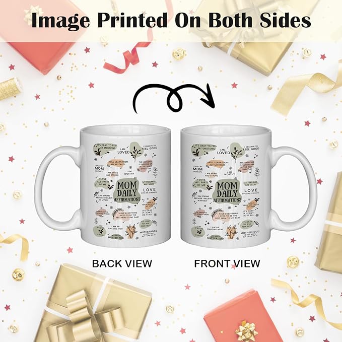 JINYO Boho Floral Mom Coffee Cup, Mother's Day Mugs Cups, Mother Birthday Gifts from Daughter Son, Mom Daily Affirmation Ceramic Coffee Tea Mug 11 oz-Ruum Studio Home