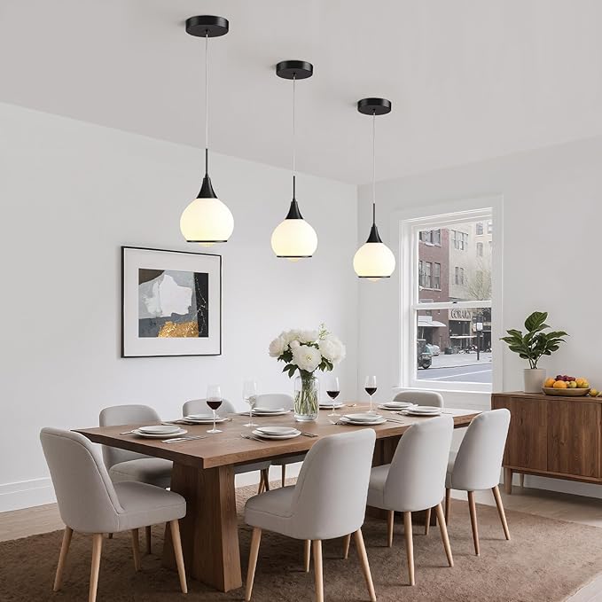 Pendant Light Fixtures Kitchen: Matte Black Farmhouse Island Light with Clear Glass - 6 Inch Mid Century Globe Kitchen Lighting Chandeliers Ceiling for Dining Room-Ruum Studio Home
