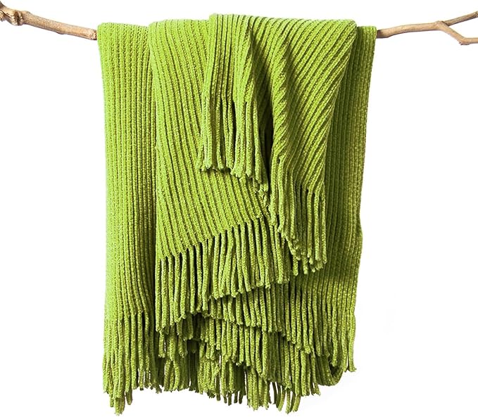 lifein Throw Blanket for Couch, Soft Green Boho Decor Bed Throw,Cozy Knitted Chenille Small Farmhouse Lightweight Throw for Spring(Green,50 * 60")-Ruum Studio Home