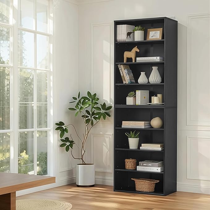 71 Inch Tall 8-Shelf Bookcase, Wood Bookshelf Storage Organizer Adjustable Shelf for Home Office Living Room, Converts into Two 4-Shelf Bookshelves, Black-Ruum Studio Home
