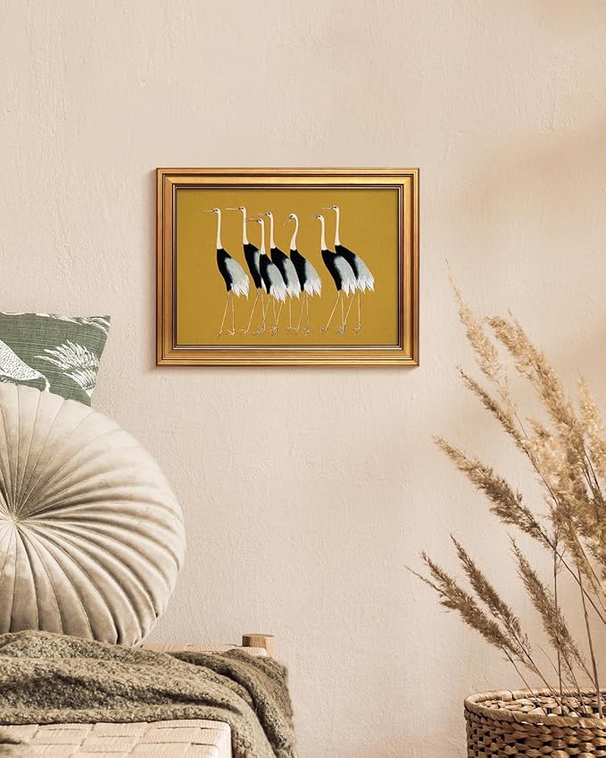HUARCEY Gold Framed Vintage Wall Art for Living Room, Animals Painting Prints Shelf Decor for Kitchen, Aesthetic Bedroom Wall Art Decor, Christmas Gifts for Friends or Family (Seven Cranes 12"x16")-Ruum Studio Home