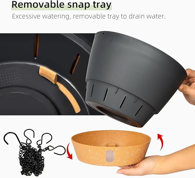 QCQHDU 2 Pack Hanging Planters for Indoor Outdoor Plants, 10 Inch Hanging Baskets Flower Pots with Reservoir Tray & Visible Water-Level-Ruum Studio Home