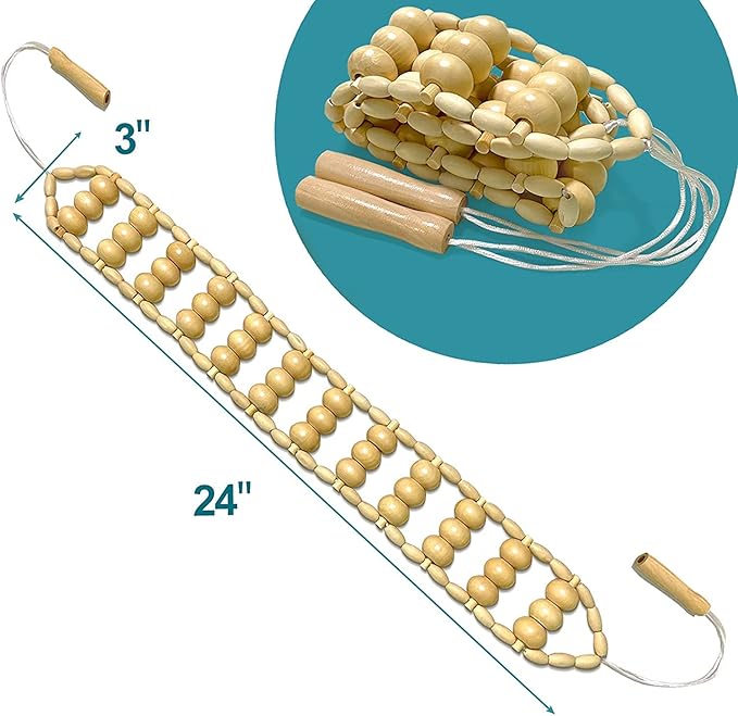 Wood Back Massage Roller Rope, Portable Wood Therapy Cellulite Massage Tools, Handheld Lymphatic Drainage Massager, Multi-Functional Manual Massage Roller Rope Strap for Full Body Muscle Pain Relief-Ruum Studio Home