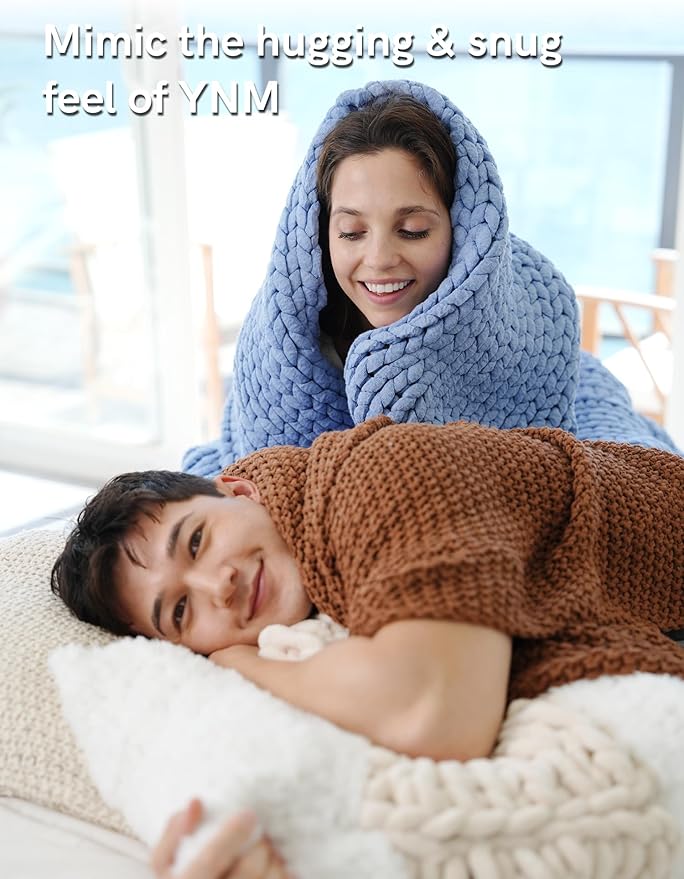 YnM Chunky Throw Blanket, Medium-Weight, Hand Knitted, Skin Friendly, Ventilated and Breathable, Machine Washable, Home Décor Piece for Couch, Sofa and Bed (Cerulean Blue, 40x50 Inch)-Ruum Studio Home