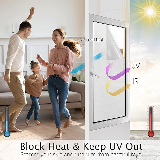 HIDBEA Frosted Window Privacy Film Heat Control UV Blocking, Static Cling Non-Adhesive Reusable Door coverings for Bathroom Home Office (Frosted 35.4 Inch x 16.4 Feet)-Ruum Studio Home