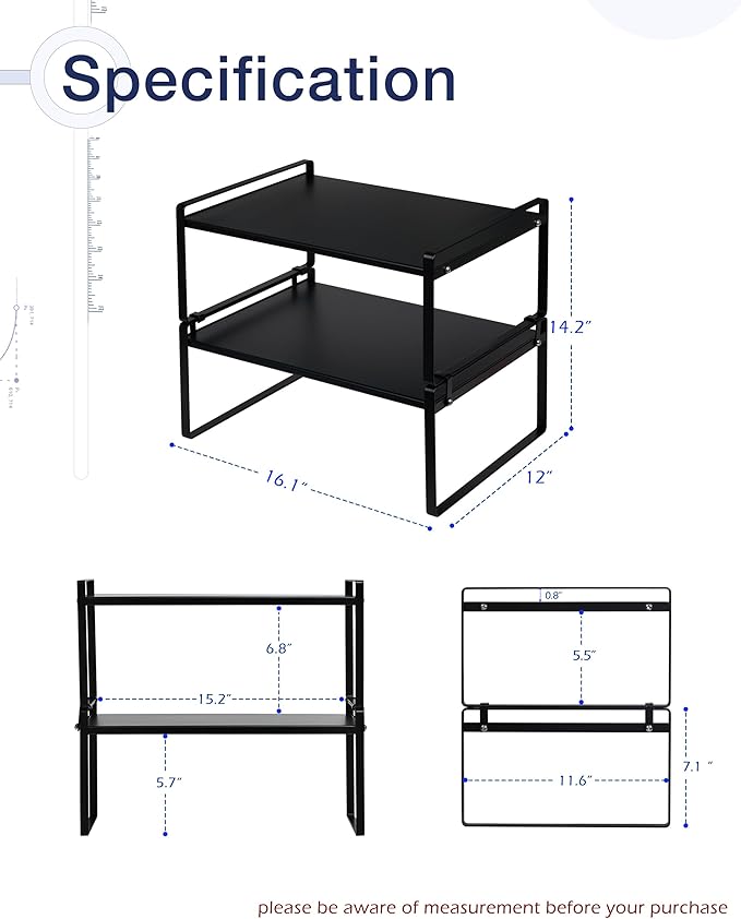 Nxconsu 2Pack Cabinet Shelves Stackable Shelf Organizer Rack Riser for Kitchen Cabinet Pantry Cupboard Counter Countertop Home Organization Storage Space Saver Heavy Duty Metal Nonslip Black Wide-Ruum Studio Home