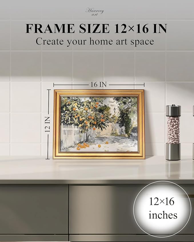 HUARCEY Gold Framed Vintage Wall Art for Living Room Country Orange Trees Earthy Room Decor Aesthetic Oil Painting Wall Picture Farmhouse Canvas Print Artwork for Kitchen Bedroom Bathroom Decor 12x16-Ruum Studio Home