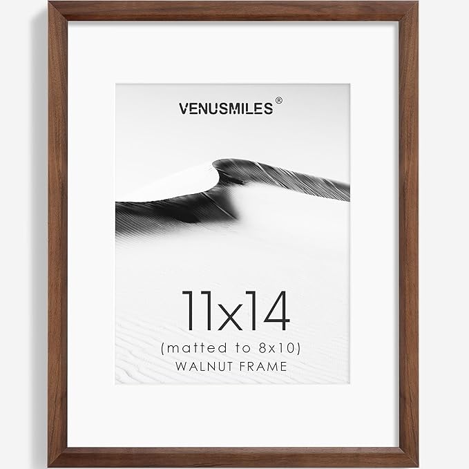 11x14 Picture Frame Natural Solid Walnut Photo Frames with 8x10 Removable Mat Wall Hanging Large Handcrafted Frame with HD Plexiglass Wall and Tabletop Display Large Poster Frame-Ruum Studio Home