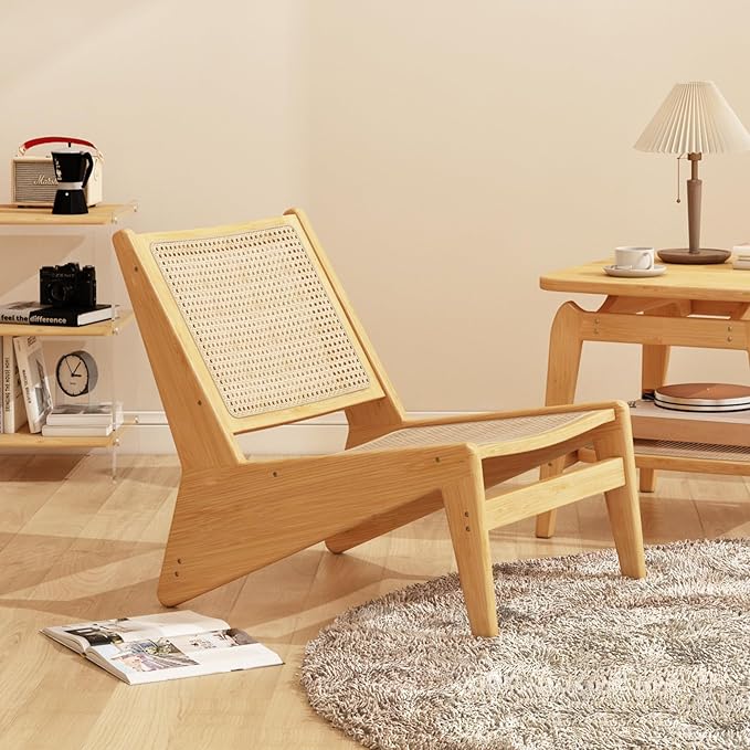 Rattan Chair 2Pcs, Mid Century Modern Accent Chair, Leisurely Reading Chair for Living Room（Wood）-Ruum Studio Home