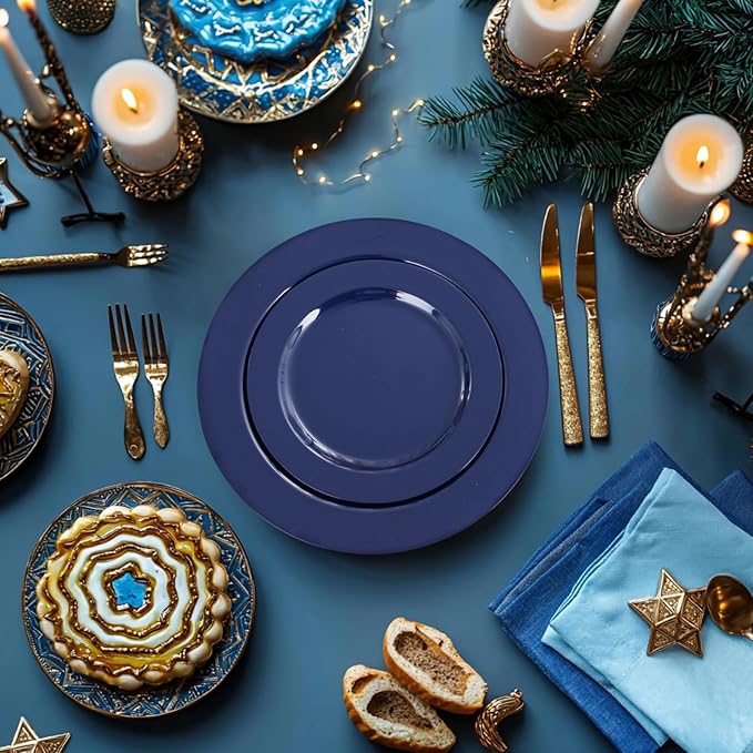 FLOWERCAT 60PCS Blue Plastic Plates - Heavy Duty Blue Plates Disposable (10.25" & 7.5") - serve for 30guest Birthday Party/Wedding/Father's Day/Memorial Day/Graduation-Ruum Studio Home