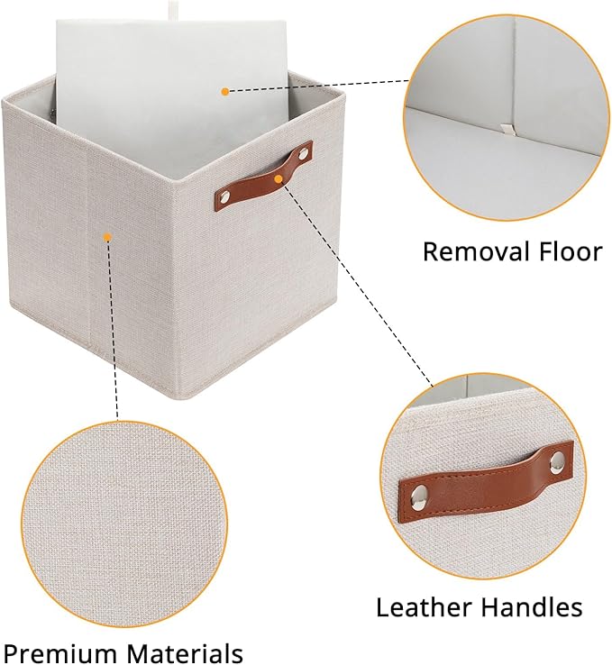 HNZIGE Fabric Storage Cubes Set of 4,12 x 12 Storage Baskets,Cloth Storage Bins for Organizing with Handles,Closet Baskets for Organizing Home Nursery(Gream)-Ruum Studio Home