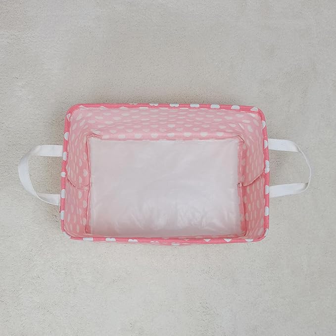 LANGYASHAN Rectangular Storage Bin Collapse Canvas Fabric Cartoon Storage Basket with Handles for Organizing Home Kitchen Boys and Girls Toys Office Closet Shelf Baskets (Rec pink heart)-Ruum Studio Home