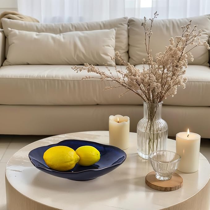 Blue Ceramic Decorative Bowl –10.4" Small Trinket Dish, Fruit Bowl, Candy Dish, Key Bowl for Entryway Table, Jewelry & Ring Dish, Porcelain Catchall Dish for Kitchen, Bedside, Living Room Home Decor-Ruum Studio Home