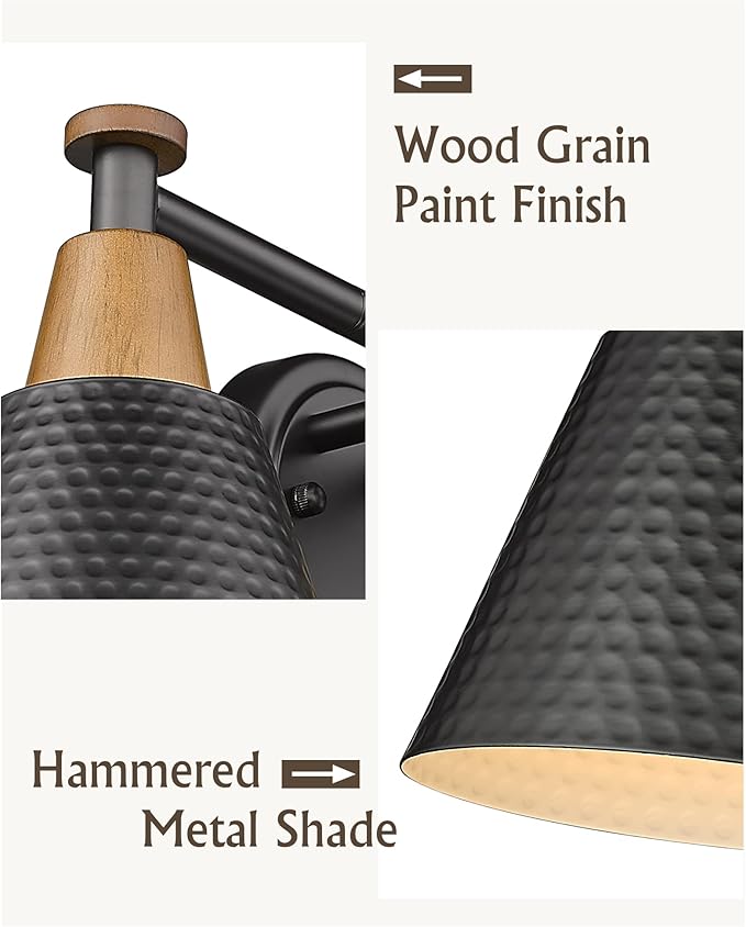 FEMILA Bathroom Vanity Light, 4-Lights Bathroom Light Fixtures Over Mirror, Modern Wall Mounted Lamp, Hammered Metal Shade, 4FG59B-4W BK-Ruum Studio Home