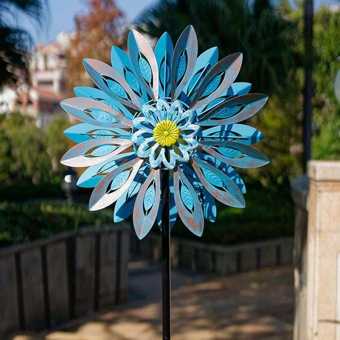 Viveta Wind Spinners,18 * 81" Large Outdoor Wind Spinner,Double-Side Wind Sculpture with 4 Sturdy Stake,Metal Windmill for Yard and Garden-Ruum Studio Home