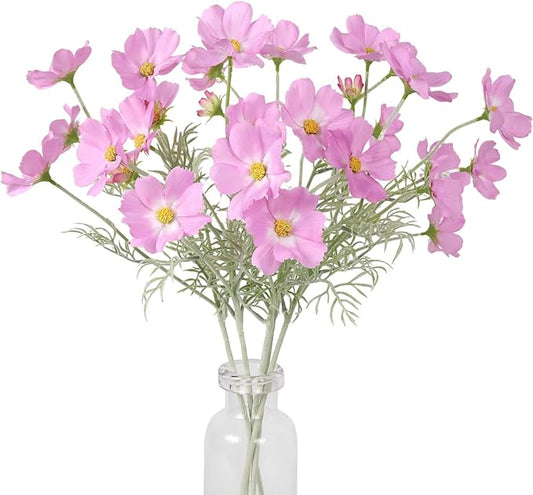 IPOPU Light Purple Cosmos Artificial Flowres 5PCS Fake Wildflowers 24.5" Lilac Flowers Artificial Daisies Silk Flowers with Stems for Baby Shower Centerpieces Home Table Decor (Light Purple)-Ruum Studio Home