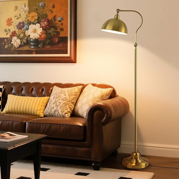 Bright LED Gold Reading Floor Lamp with Remote Control and Bluetooth Dimming,Living Room Bedroom Bedside Office Study Library Adjustable Standing Tall Lights, Unique Modern Brass Home Decor Essentials-Ruum Studio Home